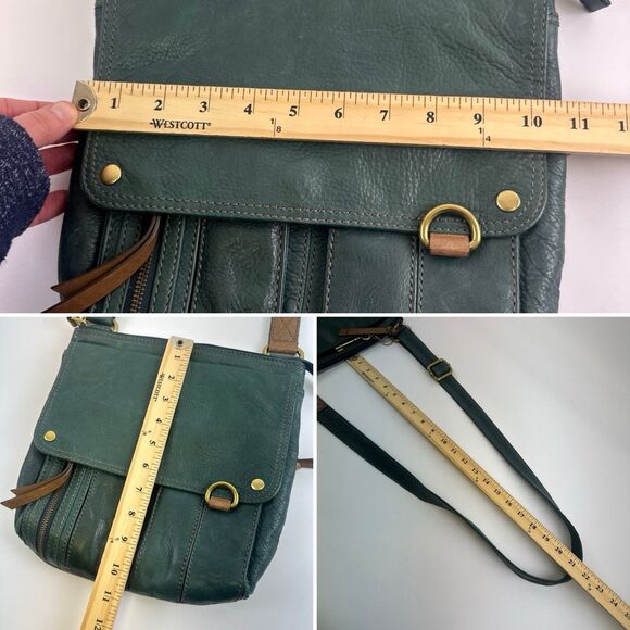 Fossil Morgan Traveler Soft Leather Crossbody Green Key Charm Zip Flap Pocket - Picture 14 of 15